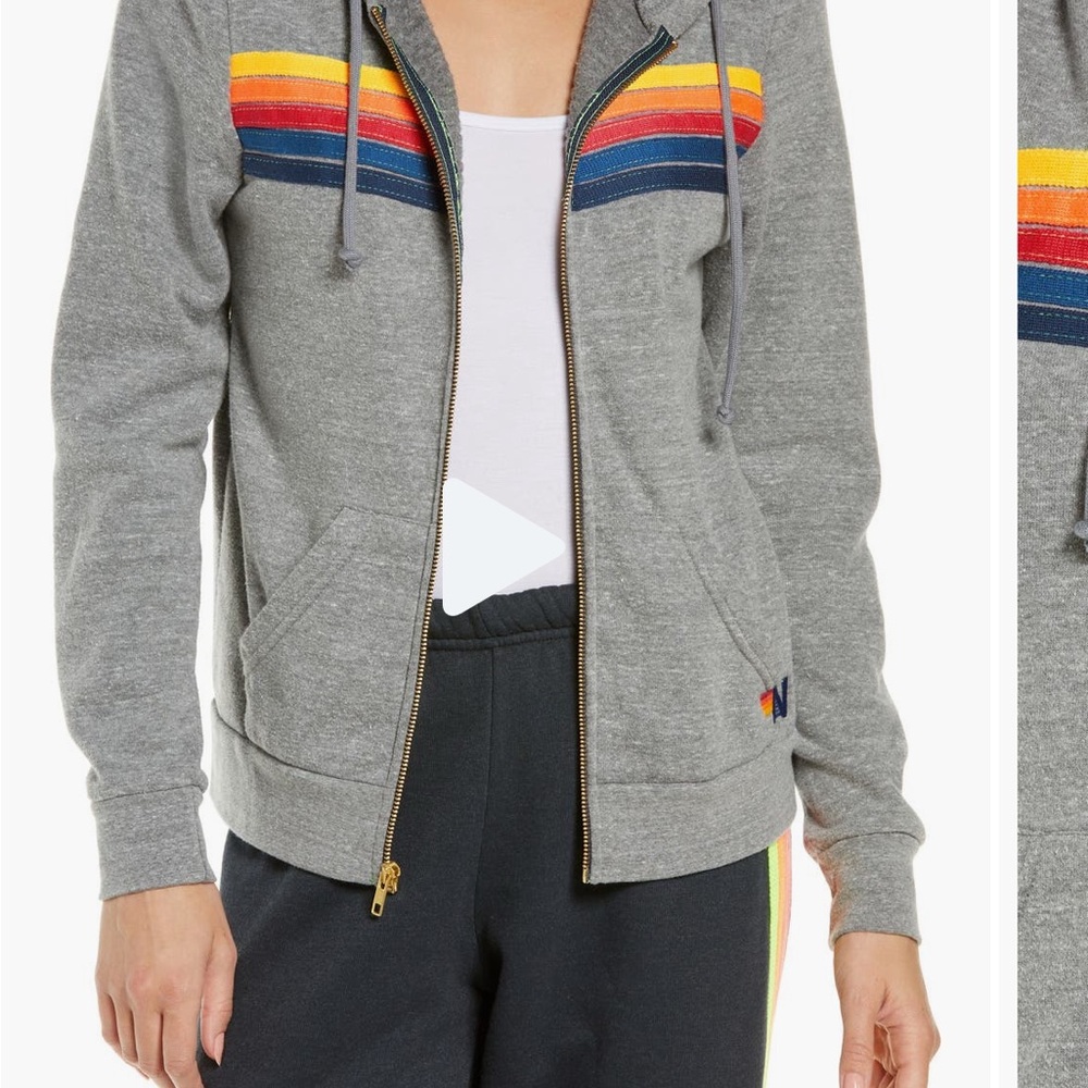 EUC S Aviator Nation Gray 5-Stripe Zip Hoodie
